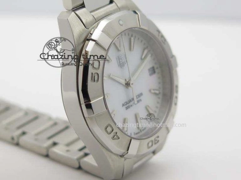 Aquaracer Ladies SS MOP White Stick Markers Dial On SS Bracelet Swiss Quartz