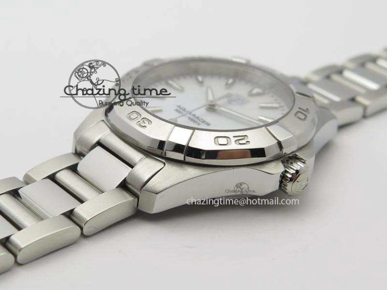Aquaracer Ladies SS MOP White Stick Markers Dial On SS Bracelet Swiss Quartz