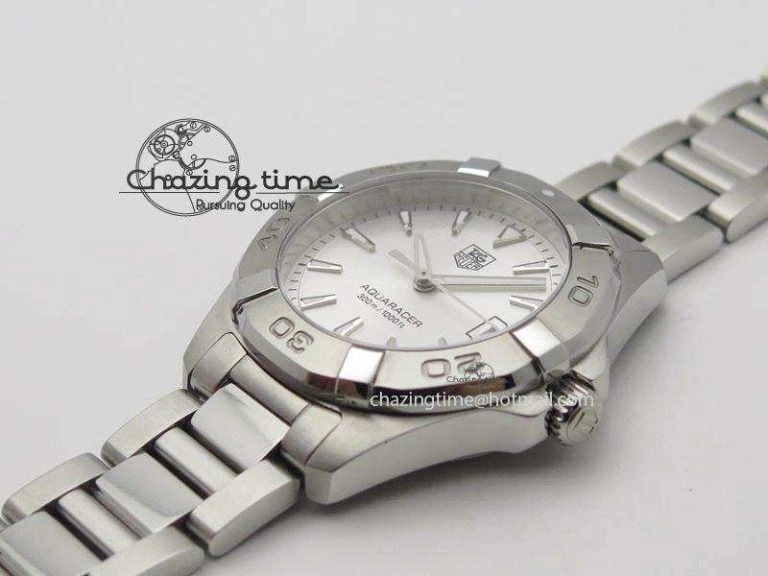 Aquaracer Ladies SS White Stick Markers Dial On SS Bracelet Swiss Quartz