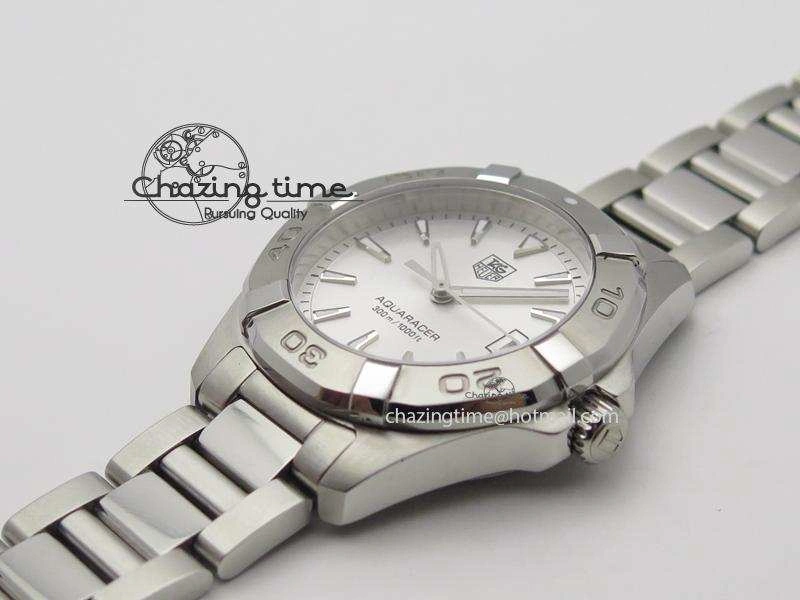 Aquaracer Ladies SS White Stick Markers Dial On SS Bracelet Swiss Quartz