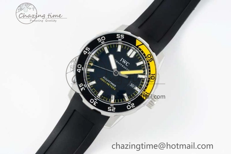 Aquatimer Automatic SS RSF 1:1 Best Edition Black Yellow Dial on Black Rubber Strap A2892