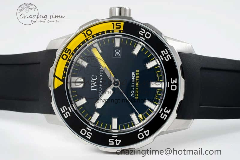 Aquatimer Automatic SS RSF 1:1 Best Edition Black Yellow Dial on Black Rubber Strap A2892