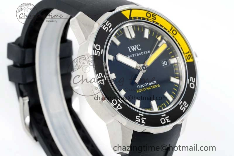 Aquatimer Automatic SS RSF 1:1 Best Edition Black Yellow Dial on Black Rubber Strap A2892