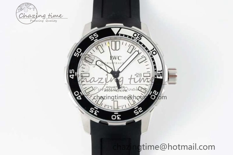 Aquatimer Automatic SS RSF 1:1 Best Edition White Black Dial on Black Rubber Strap A2892
