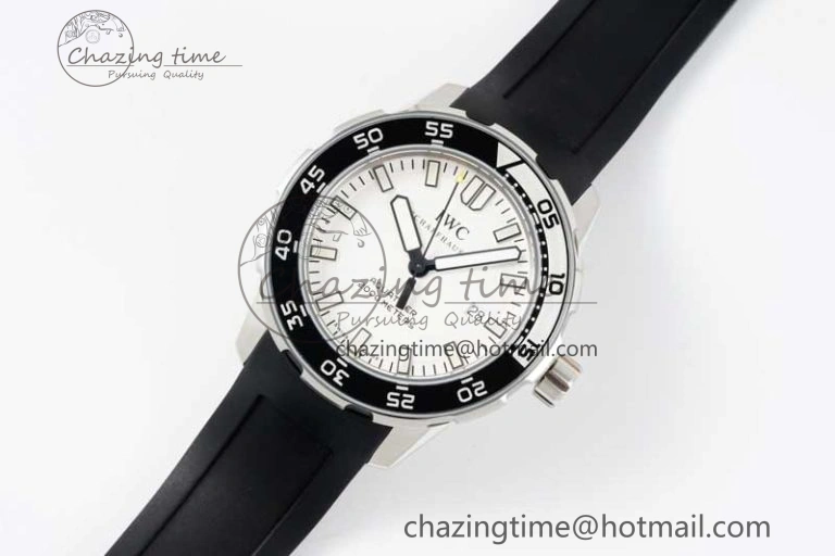 Aquatimer Automatic SS RSF 1:1 Best Edition White Black Dial on Black Rubber Strap A2892
