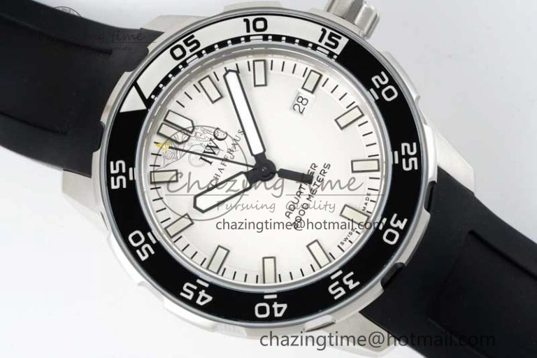 Aquatimer Automatic SS RSF 1:1 Best Edition White Black Dial on Black Rubber Strap A2892