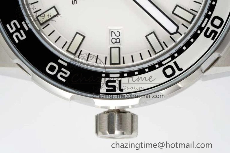 Aquatimer Automatic SS RSF 1:1 Best Edition White Black Dial on Black Rubber Strap A2892