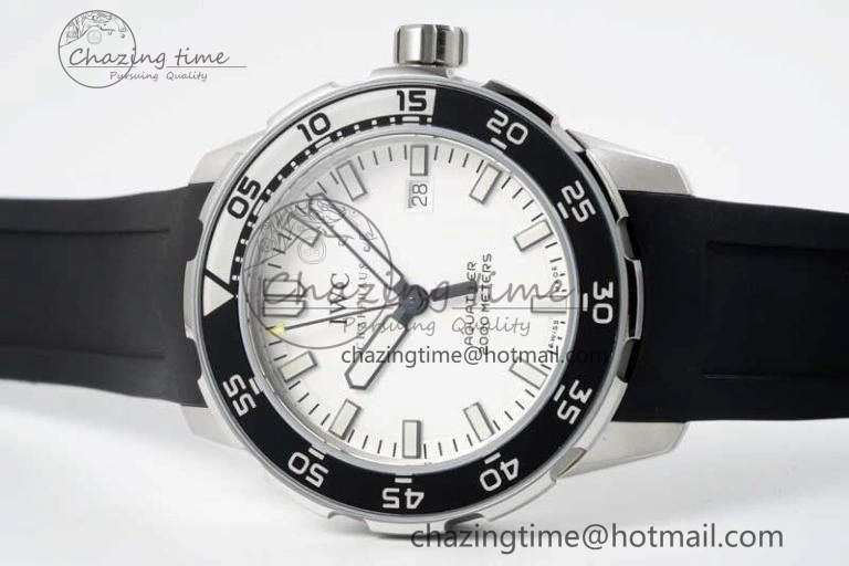Aquatimer Automatic SS RSF 1:1 Best Edition White Black Dial on Black Rubber Strap A2892