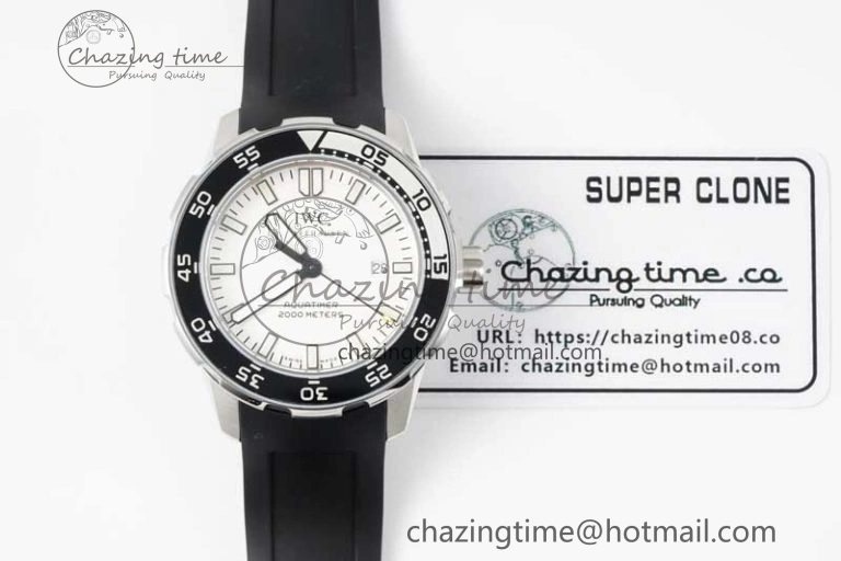 Aquatimer Automatic SS RSF 1:1 Best Edition White Black Dial on Black Rubber Strap A2892