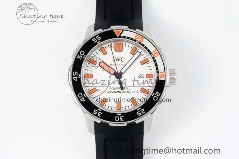 Aquatimer Automatic SS RSF 1:1 Best Edition White Orange Dial on Black Rubber Strap A2892