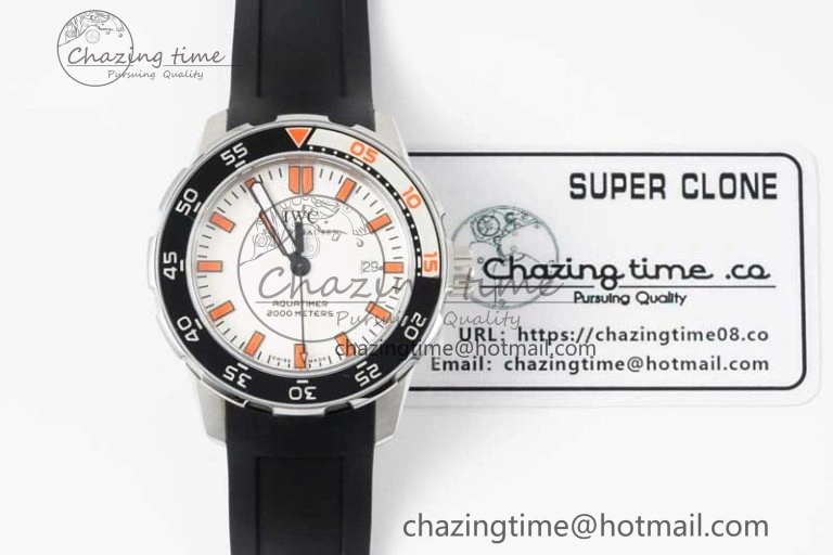 Aquatimer Automatic SS RSF 1:1 Best Edition White Orange Dial on Black Rubber Strap A2892