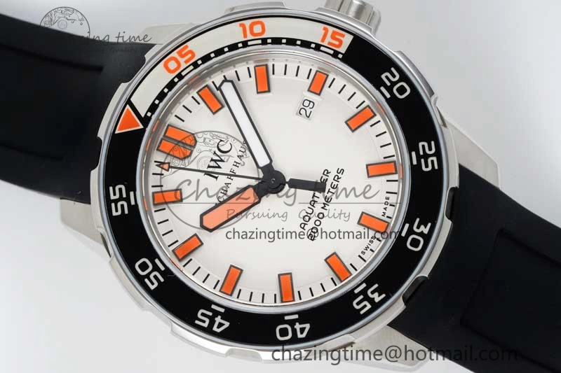 Aquatimer Automatic SS RSF 1:1 Best Edition White Orange Dial on Black Rubber Strap A2892