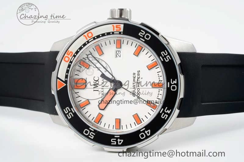 Aquatimer Automatic SS RSF 1:1 Best Edition White Orange Dial on Black Rubber Strap A2892
