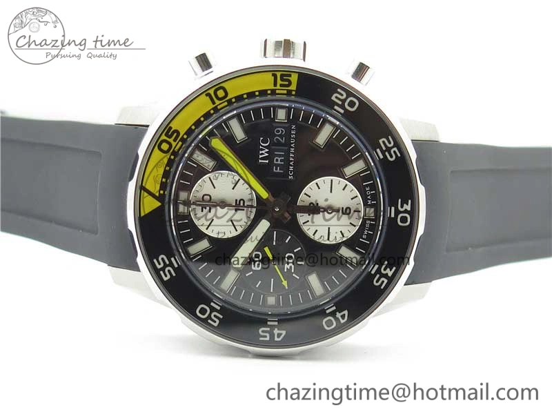 Aquatimer Chrono IW376702 SS BLS 1:1 Best Edition Black Dial on Black Rubber Strap A7750