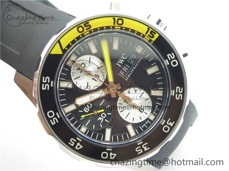 Aquatimer Chrono IW376702 SS BLS 1:1 Best Edition Black Dial on Black Rubber Strap A7750