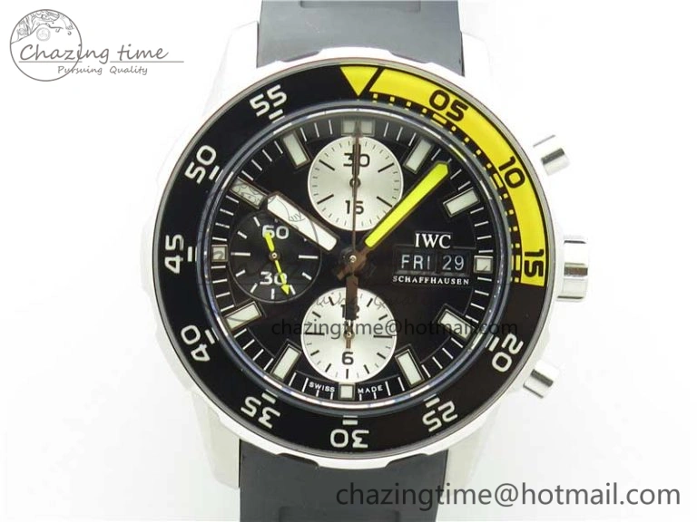 Aquatimer Chrono IW376702 SS BLS 1:1 Best Edition Black Dial on Black Rubber Strap A7750