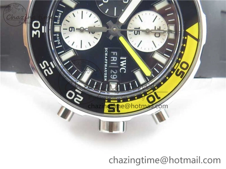 Aquatimer Chrono IW376702 SS BLS 1:1 Best Edition Black Dial on Black Rubber Strap A7750