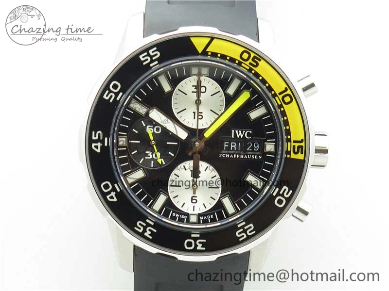 Aquatimer Chrono IW376702 SS BLS 1:1 Best Edition Black Dial on Black Rubber Strap A7750