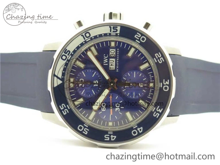Aquatimer Chrono IW376711 SS BLS 1:1 Best Edition Blue Dial on Blue Rubber Strap A7750