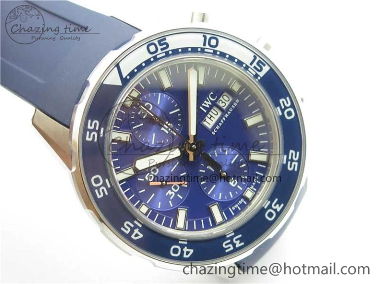 Aquatimer Chrono IW376711 SS BLS 1:1 Best Edition Blue Dial on Blue Rubber Strap A7750