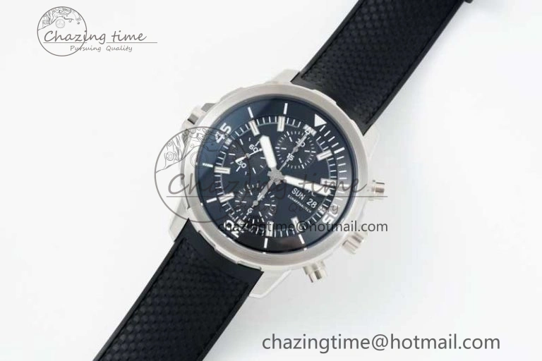 Aquatimer Chrono SS RSF 1:1 Best Edition Black Dial on Black Rubber Strap A7750