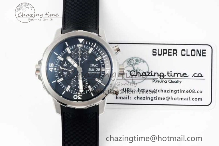 Aquatimer Chrono SS RSF 1:1 Best Edition Black Dial on Black Rubber Strap A7750