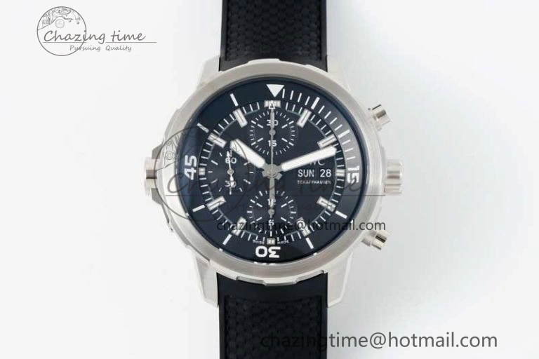 Aquatimer Chrono SS RSF 1:1 Best Edition Black Dial on Black Rubber Strap A7750