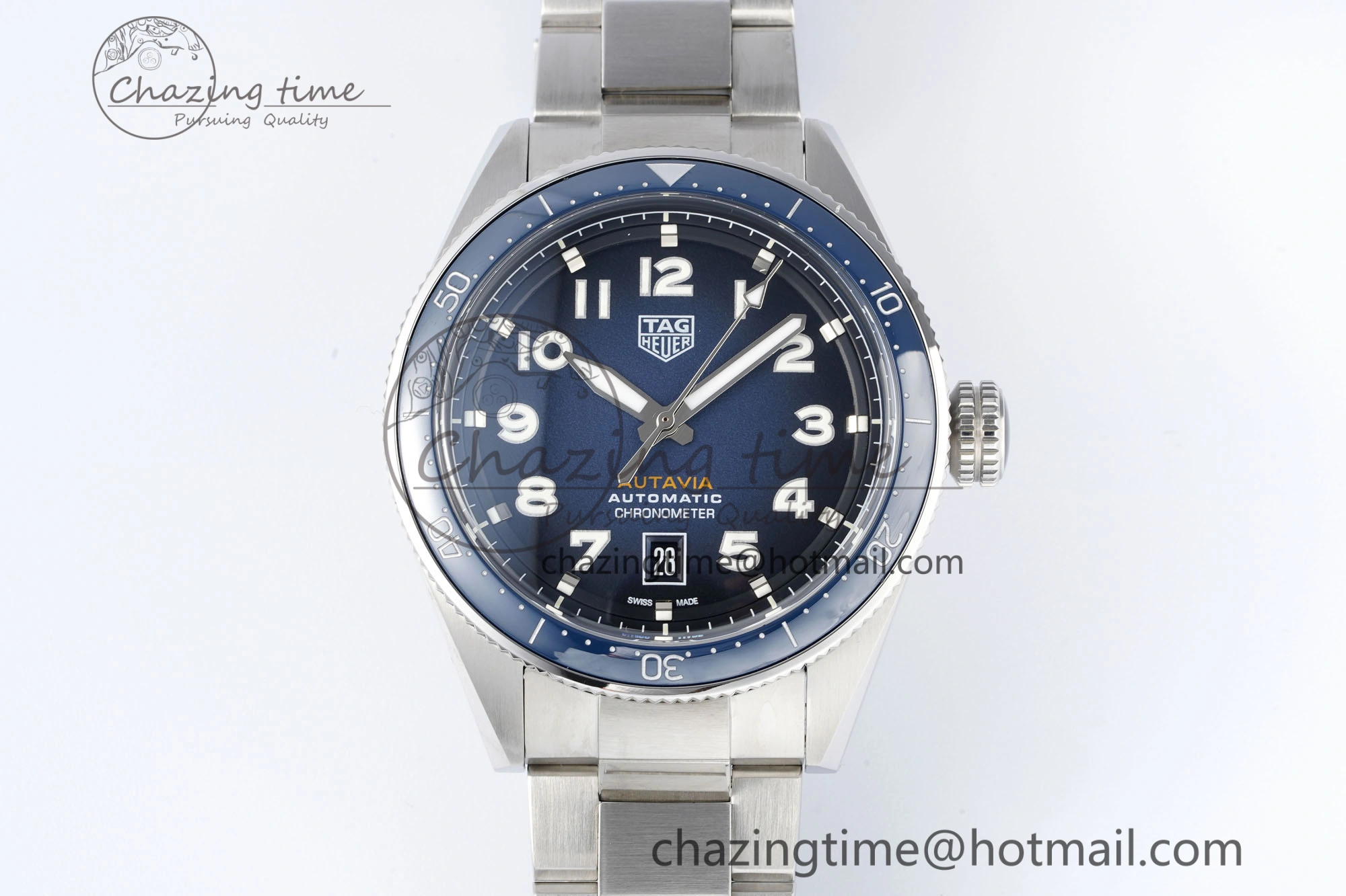 Autavia SS 42mm TARF 1:1 Best Edition Blue Dial Blue Ceramic Bezel on SS Bracelet SW200