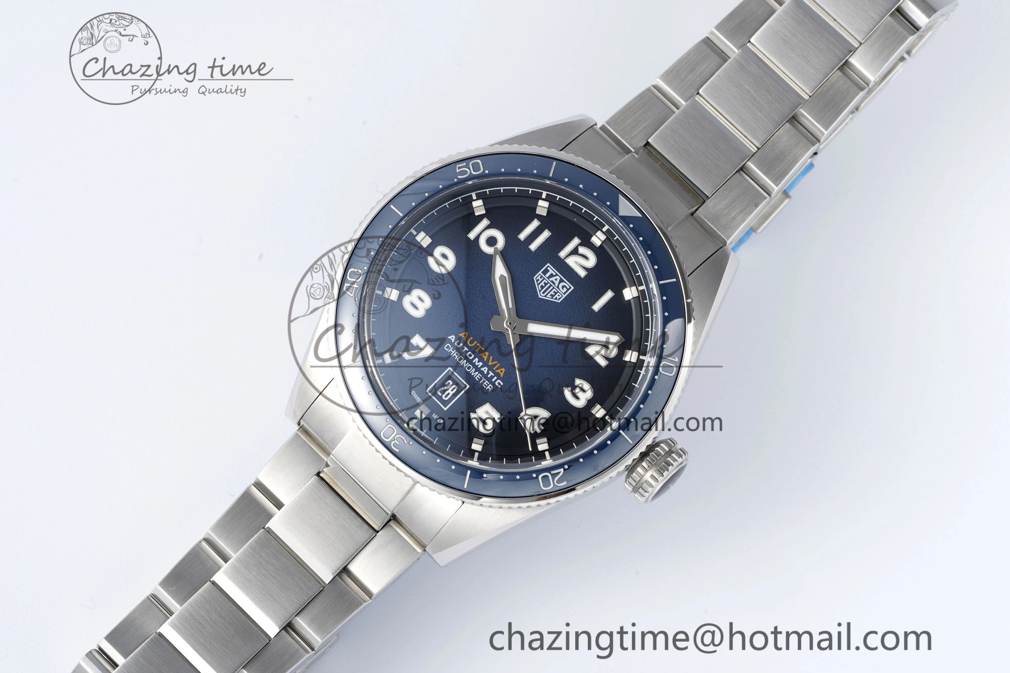 Autavia SS 42mm TARF 1:1 Best Edition Blue Dial Blue Ceramic Bezel on SS Bracelet SW200