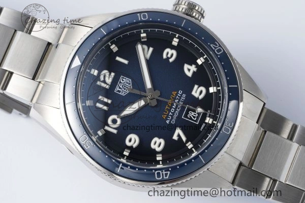 Autavia SS 42mm TARF 1:1 Best Edition Blue Dial Blue Ceramic Bezel on SS Bracelet SW200