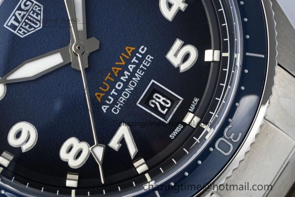 Autavia SS 42mm TARF 1:1 Best Edition Blue Dial Blue Ceramic Bezel on SS Bracelet SW200