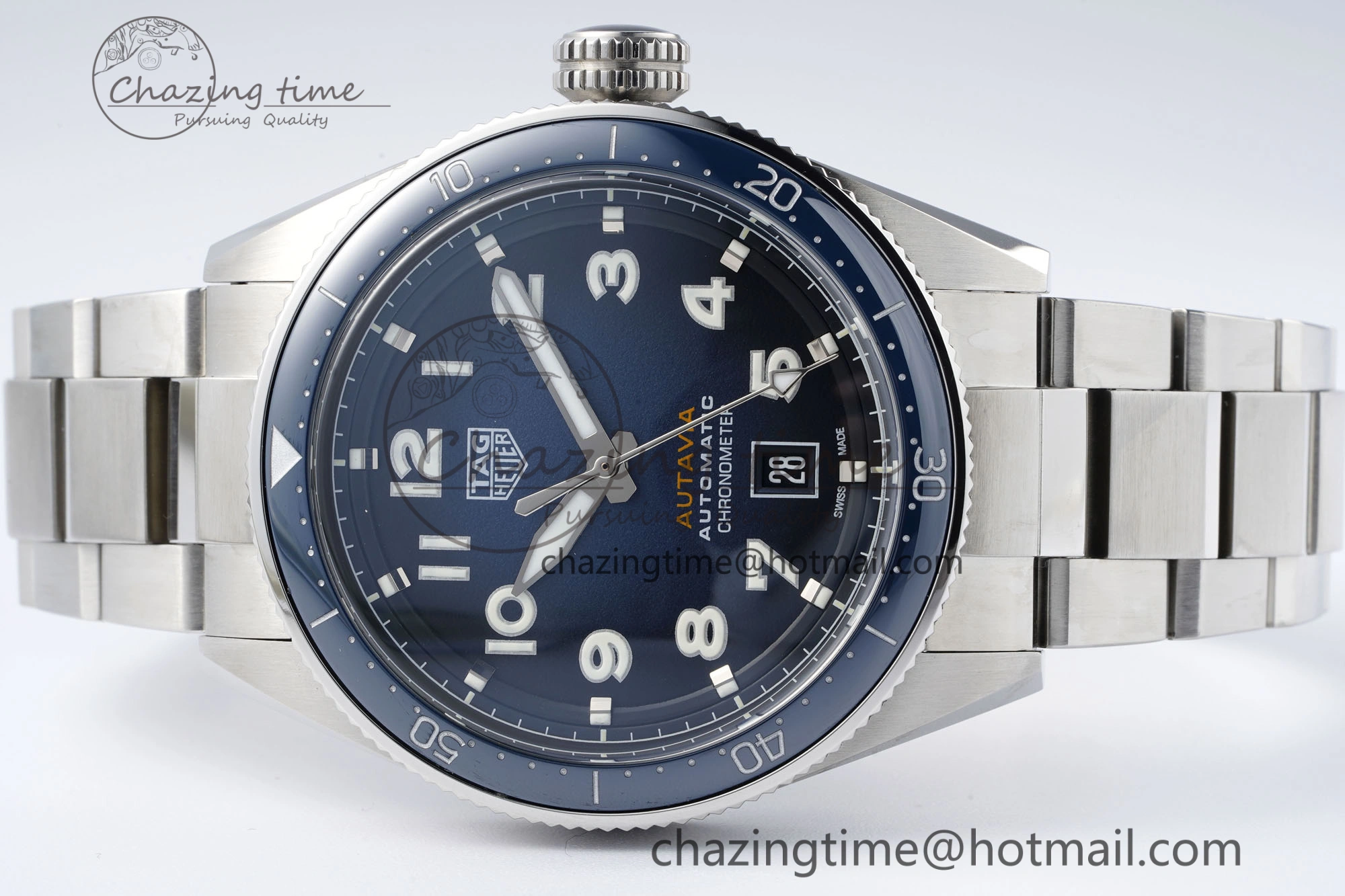 Autavia SS 42mm TARF 1:1 Best Edition Blue Dial Blue Ceramic Bezel on SS Bracelet SW200