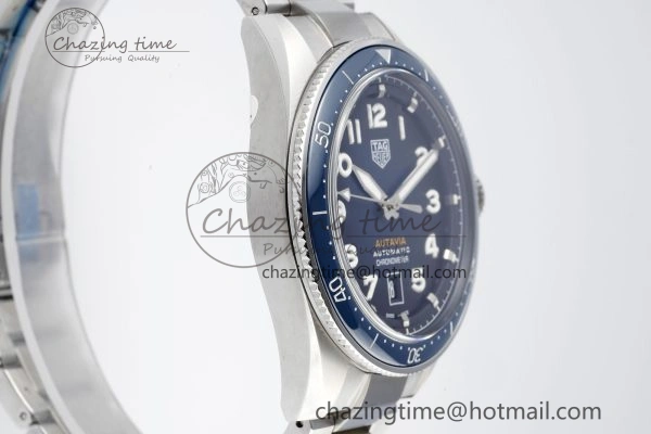 Autavia SS 42mm TARF 1:1 Best Edition Blue Dial Blue Ceramic Bezel on SS Bracelet SW200