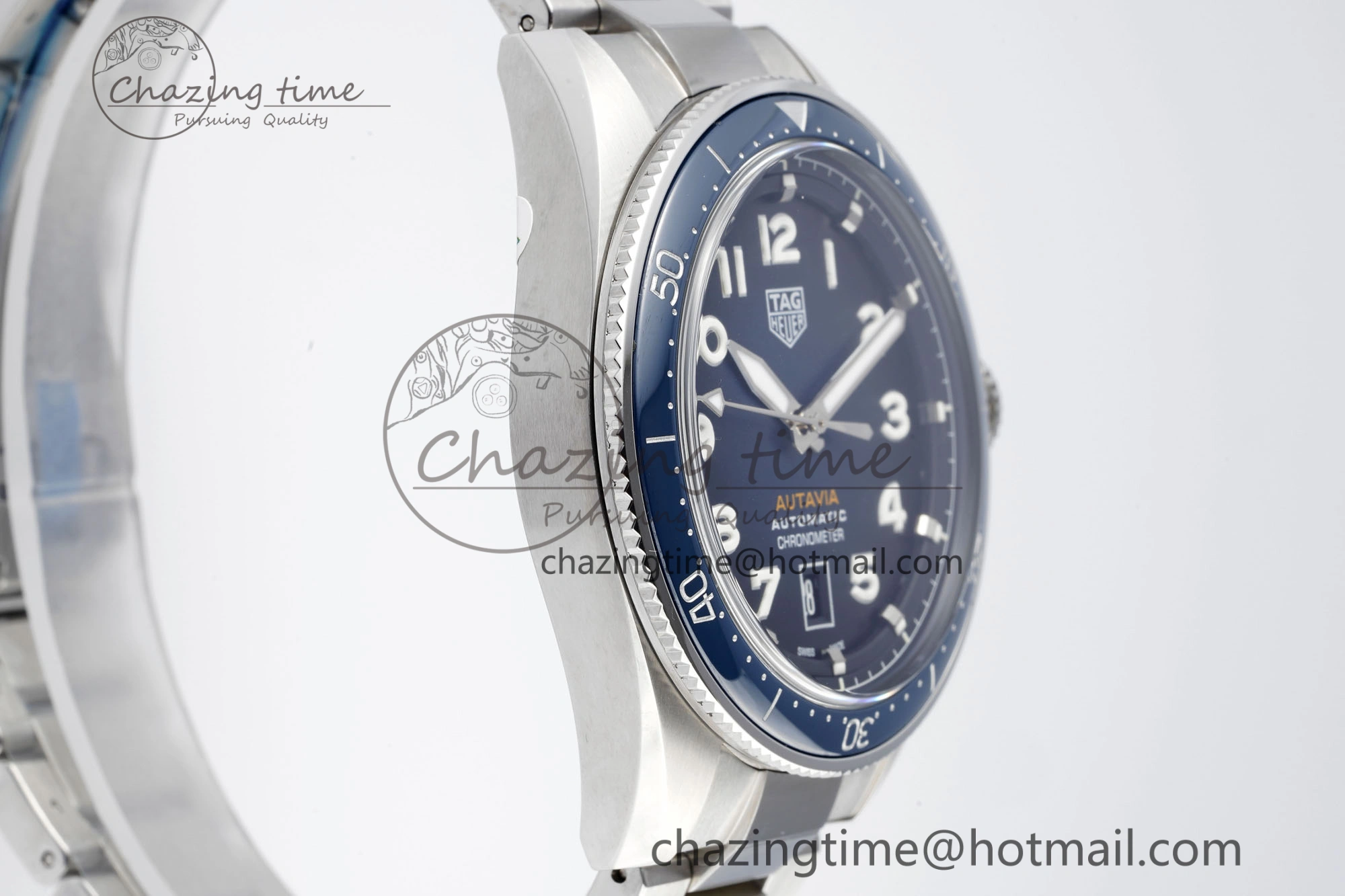 Autavia SS 42mm TARF 1:1 Best Edition Blue Dial Blue Ceramic Bezel on SS Bracelet SW200
