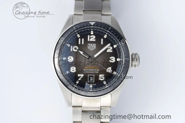 Autavia SS 42mm TARF 1:1 Best Edition Gray Dial Black Ceramic Bezel on SS Bracelet SW200