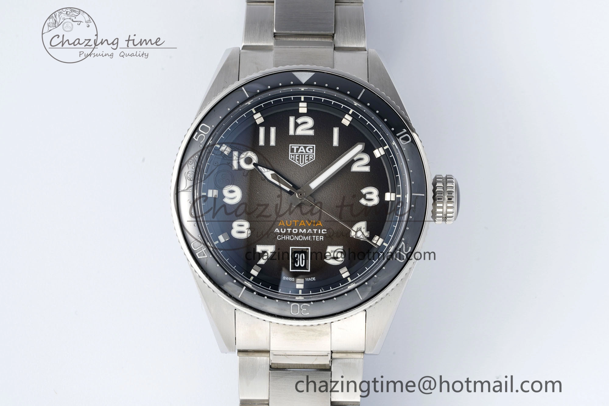 Autavia SS 42mm TARF 1:1 Best Edition Gray Dial Black Ceramic Bezel on SS Bracelet SW200