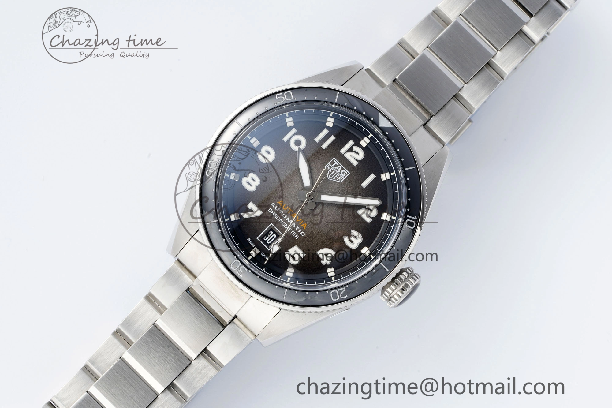 Autavia SS 42mm TARF 1:1 Best Edition Gray Dial Black Ceramic Bezel on SS Bracelet SW200