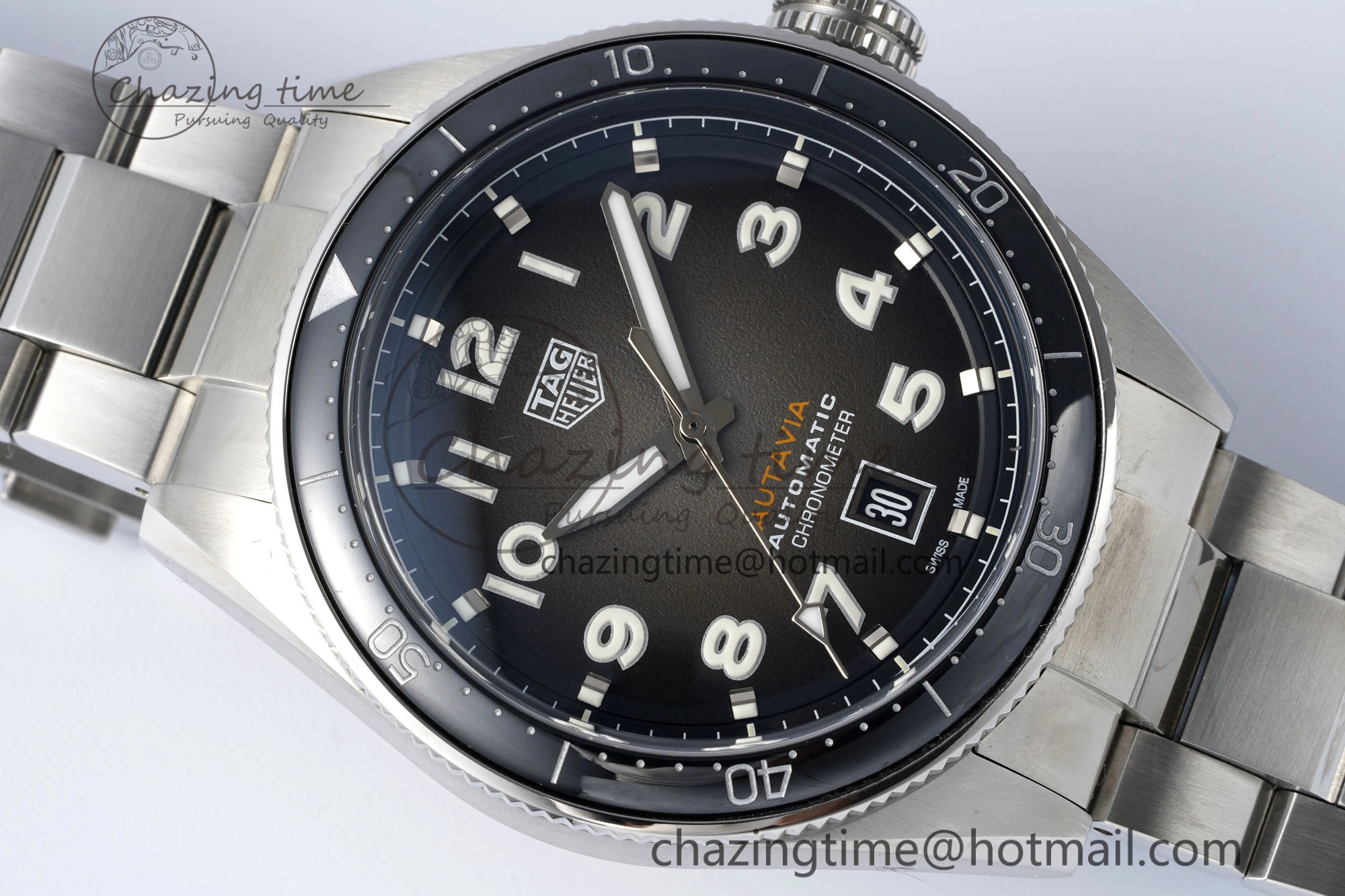 Autavia SS 42mm TARF 1:1 Best Edition Gray Dial Black Ceramic Bezel on SS Bracelet SW200