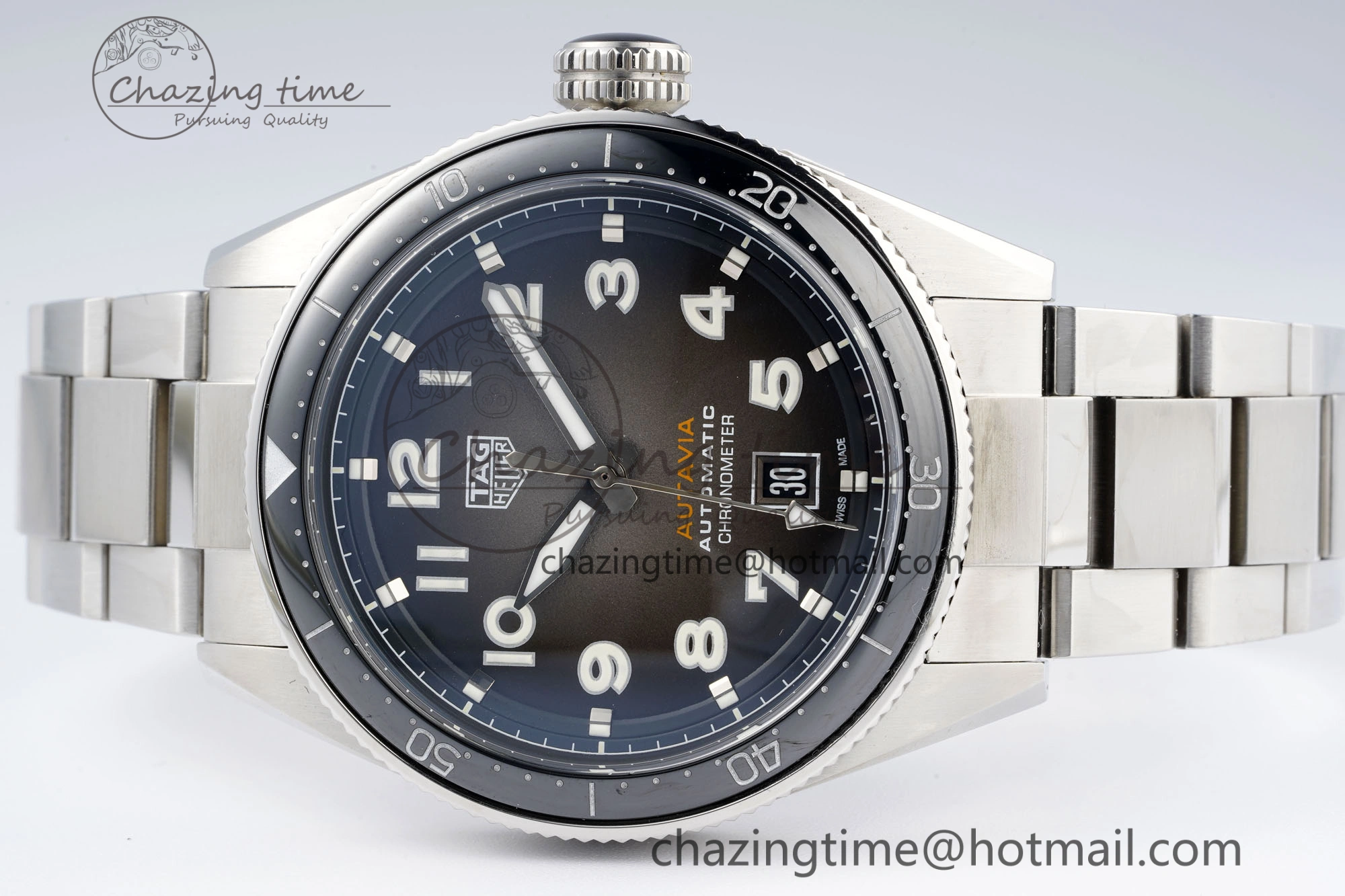 Autavia SS 42mm TARF 1:1 Best Edition Gray Dial Black Ceramic Bezel on SS Bracelet SW200