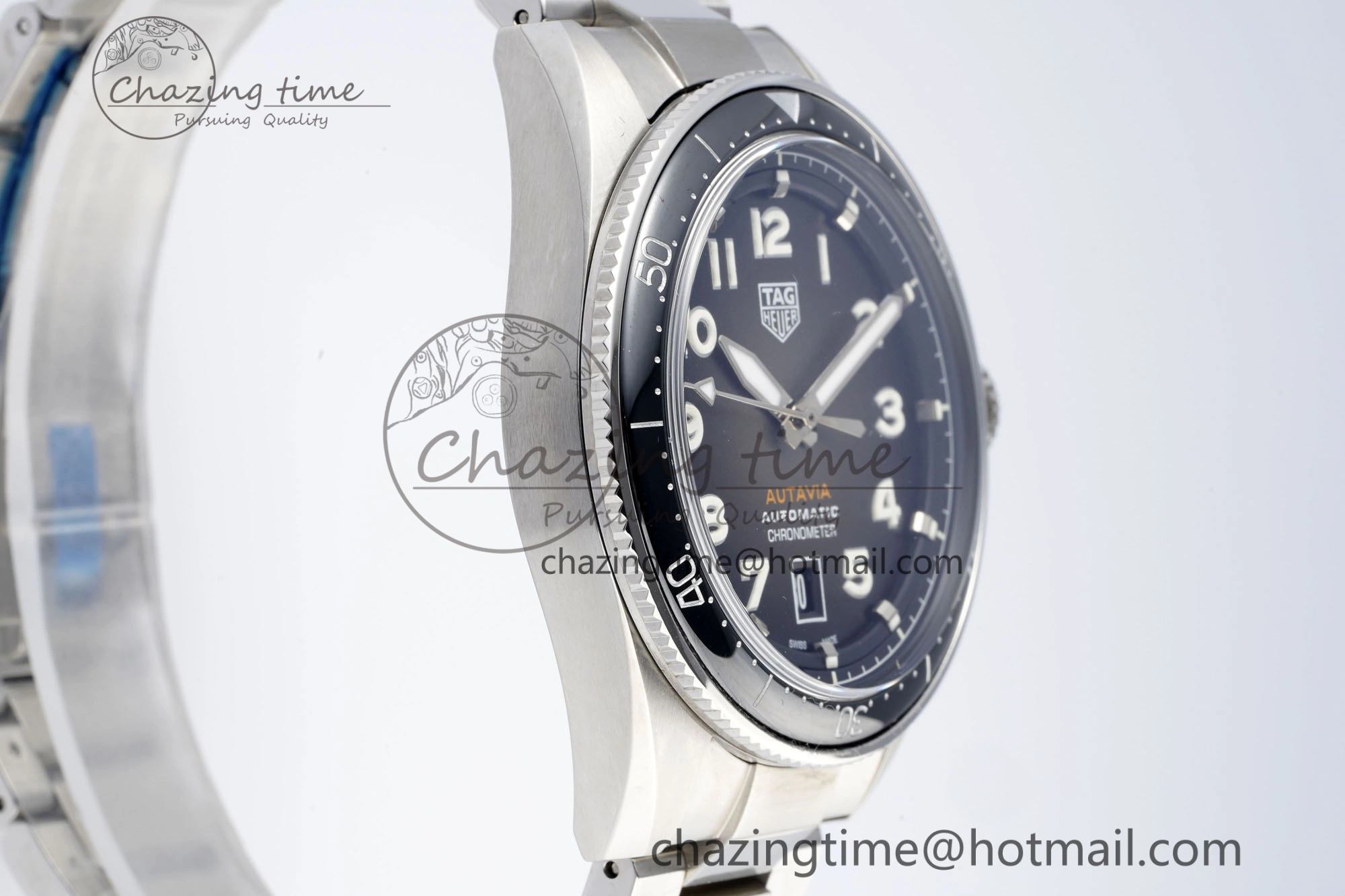 Autavia SS 42mm TARF 1:1 Best Edition Gray Dial Black Ceramic Bezel on SS Bracelet SW200