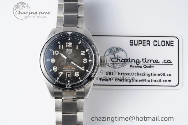 Autavia SS 42mm TARF 1:1 Best Edition Gray Dial Black Ceramic Bezel on SS Bracelet SW200