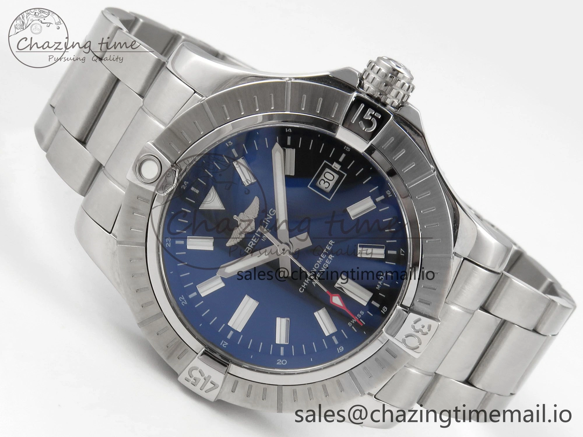 Avenger 43mm SS TF 1:1 Best Edition Black Dial on SS Bracelet A2824 V2