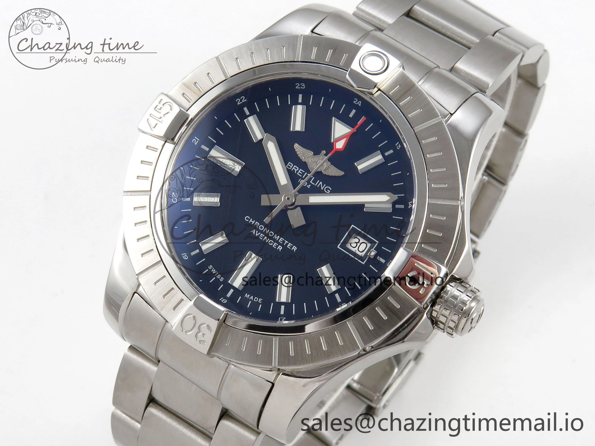 Avenger 43mm SS TF 1:1 Best Edition Black Dial on SS Bracelet A2824 V2