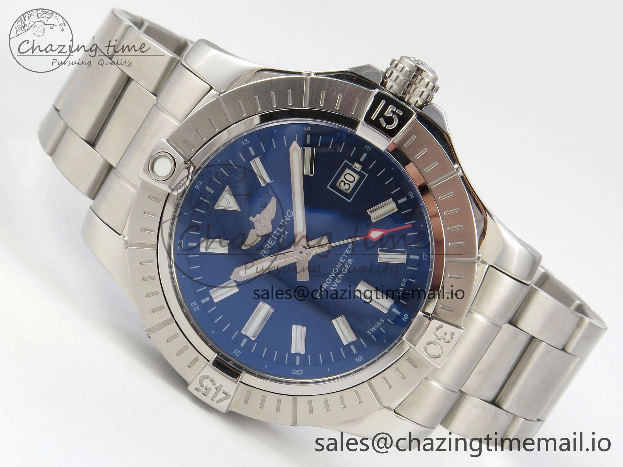 Avenger 43mm SS TF 1:1 Best Edition Blue Dial on SS Bracelet A2824 V2