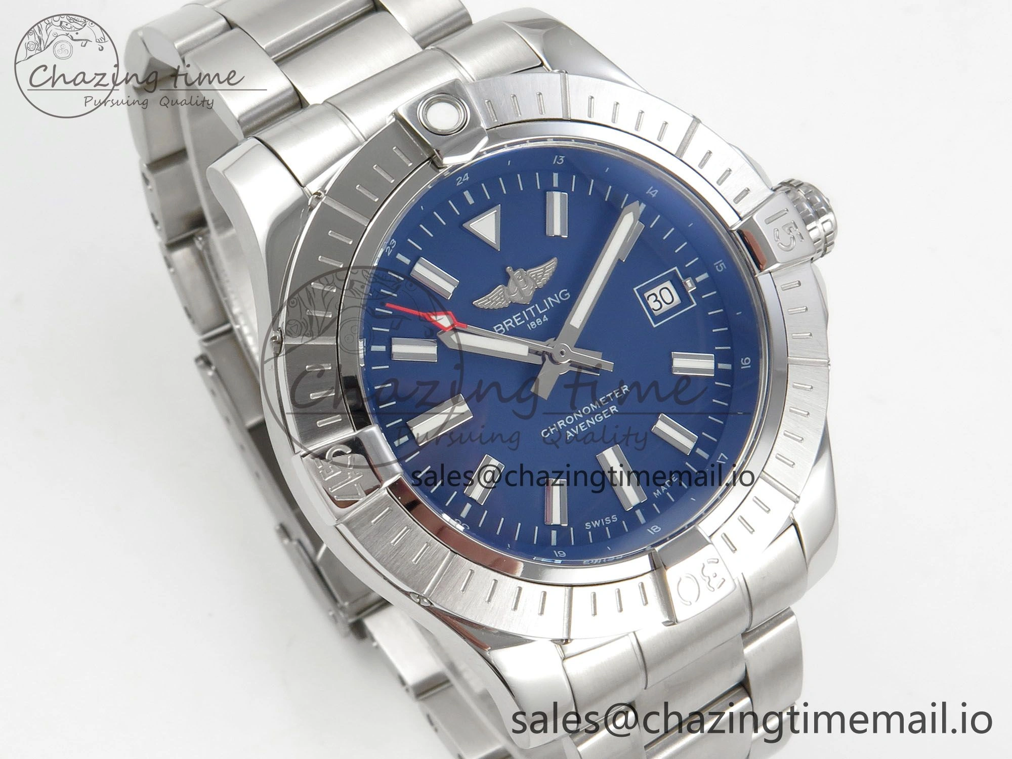 Avenger 43mm SS TF 1:1 Best Edition Blue Dial on SS Bracelet A2824 V2