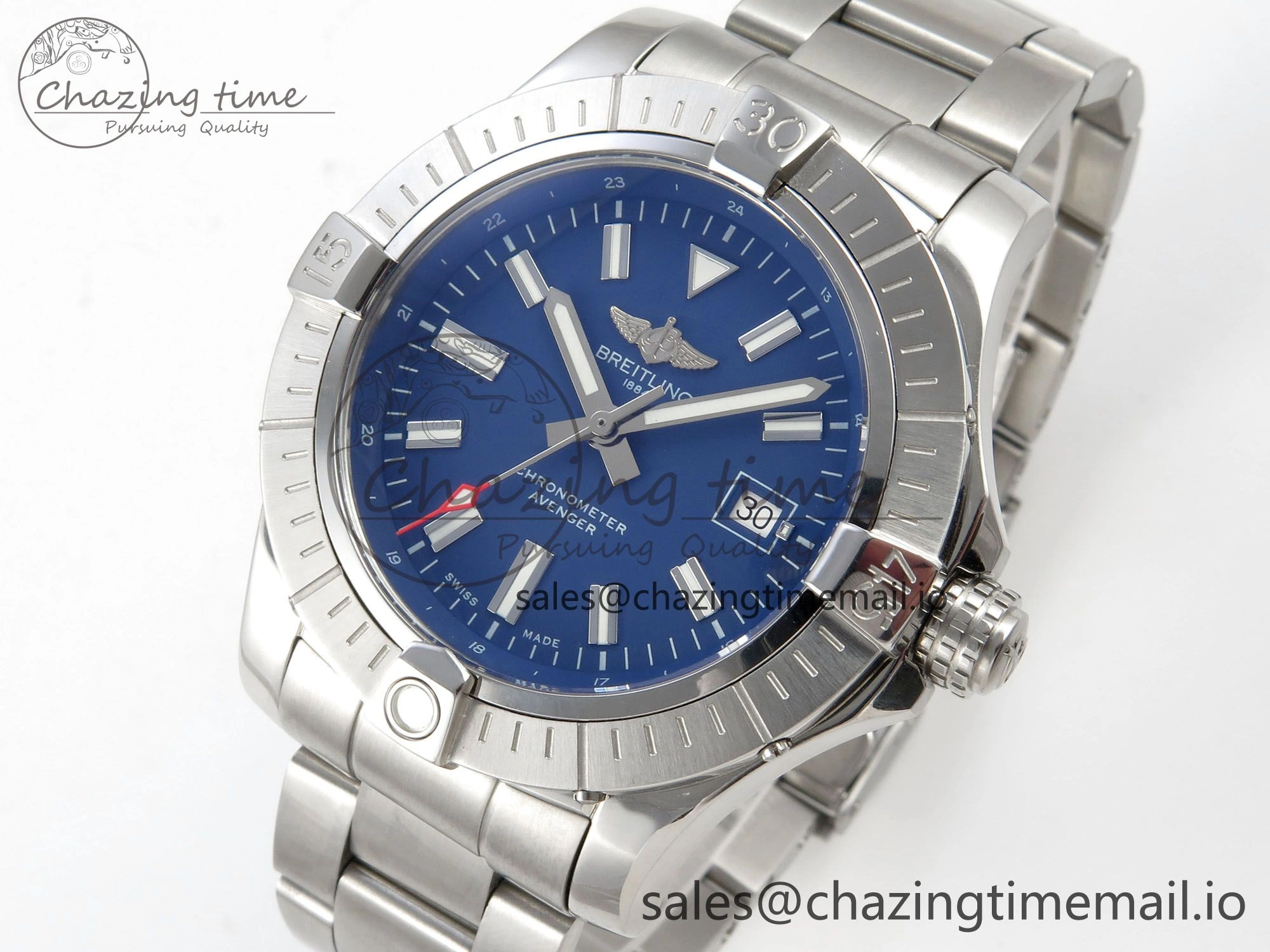 Avenger 43mm SS TF 1:1 Best Edition Blue Dial on SS Bracelet A2824 V2