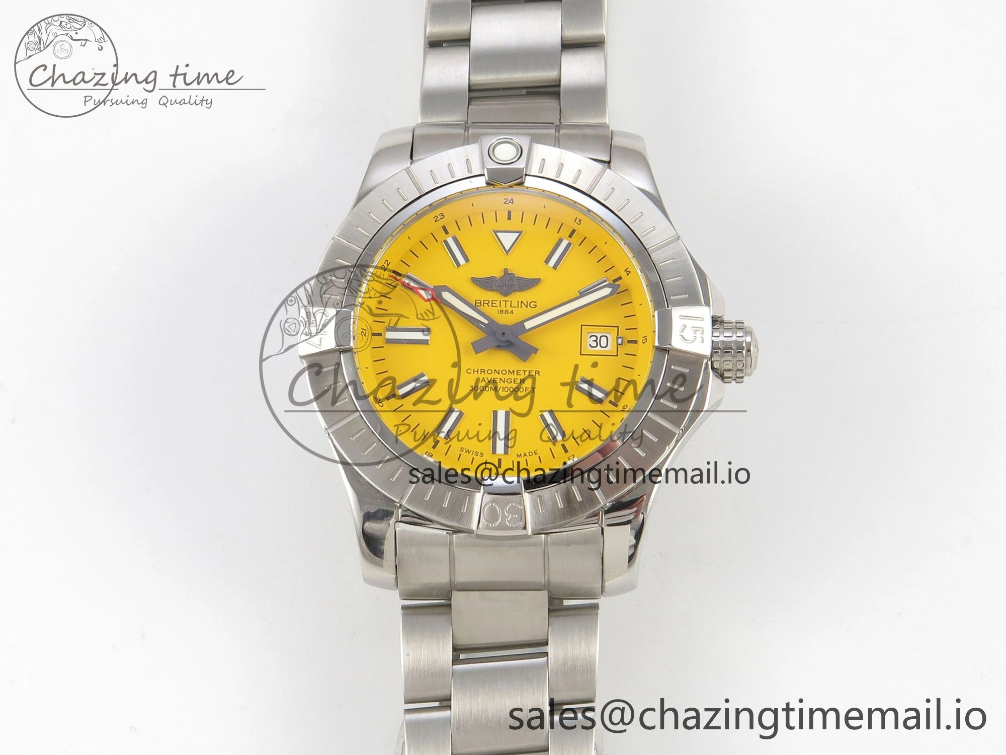 Avenger 43mm SS TF 1:1 Best Edition Yellow Dial on SS Bracelet A2824 V2