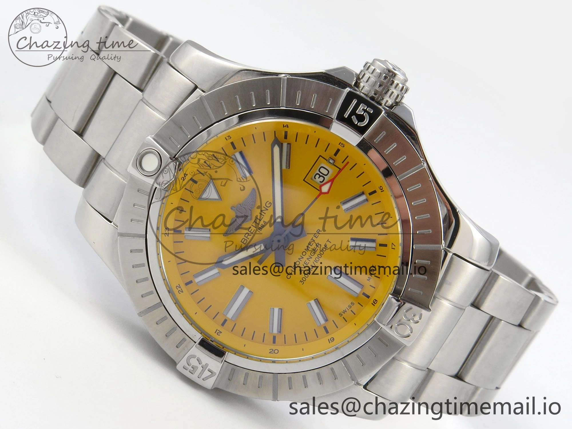 Avenger 43mm SS TF 1:1 Best Edition Yellow Dial on SS Bracelet A2824 V2