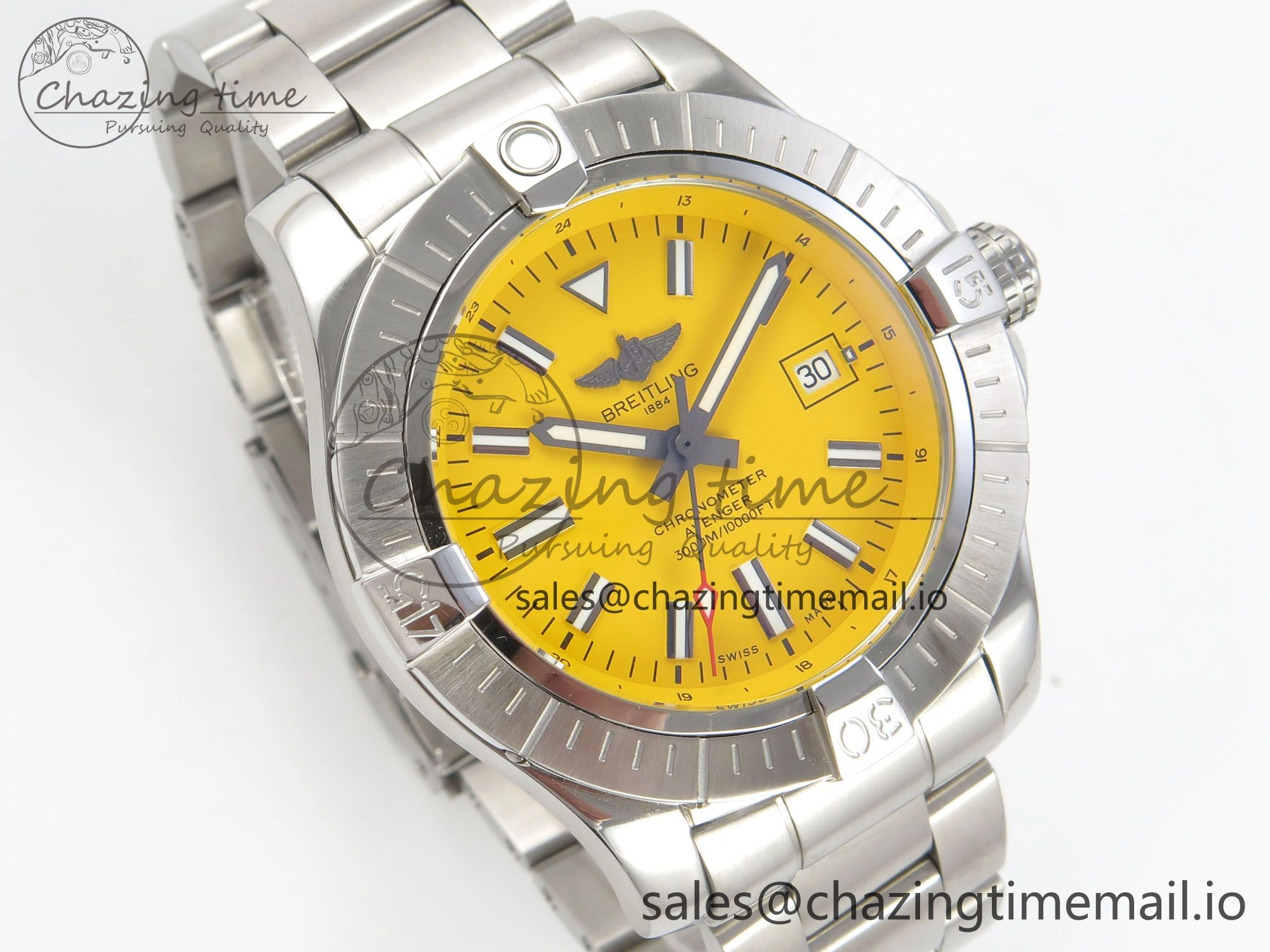 Avenger 43mm SS TF 1:1 Best Edition Yellow Dial on SS Bracelet A2824 V2