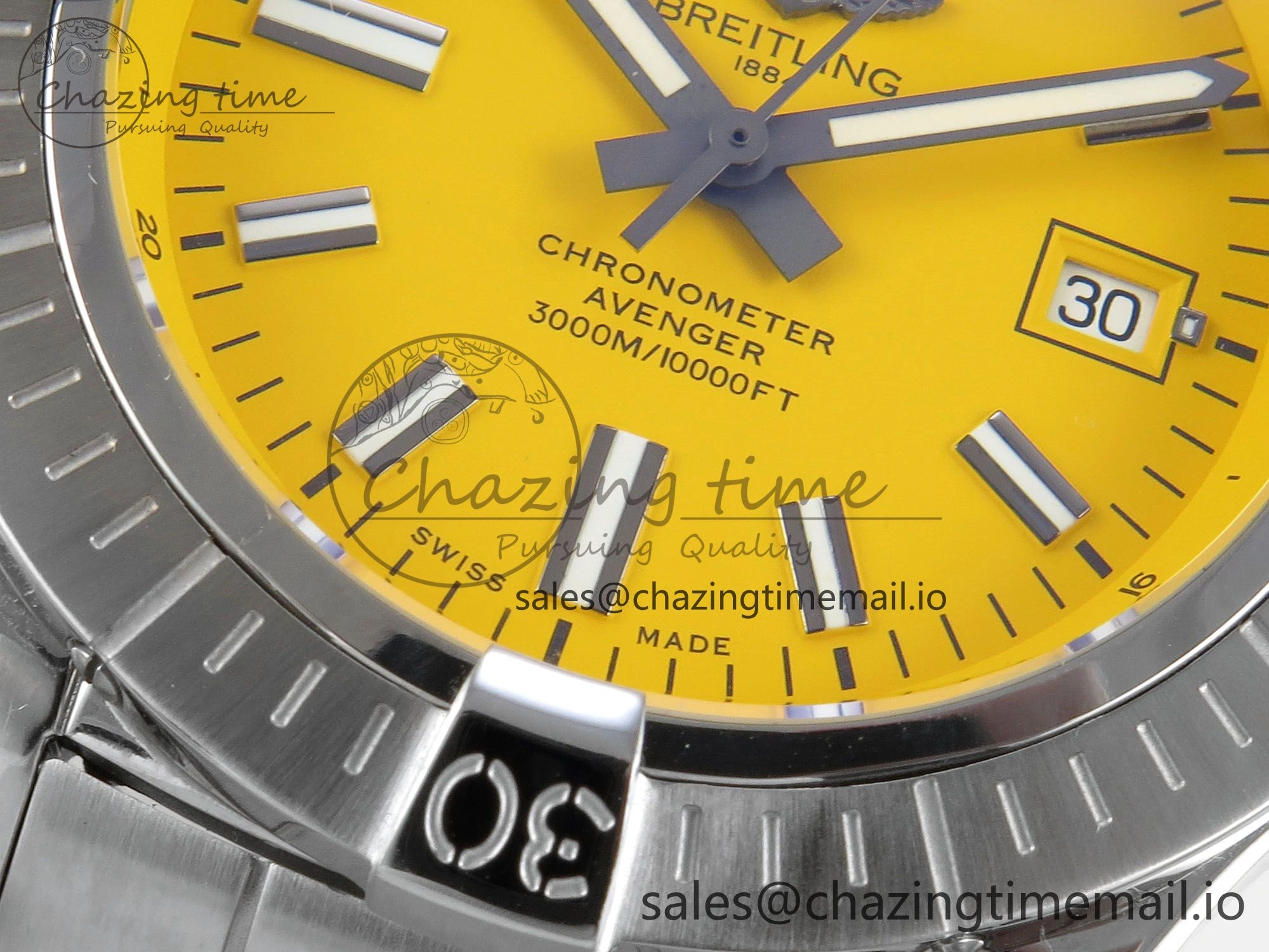 Avenger 43mm SS TF 1:1 Best Edition Yellow Dial on SS Bracelet A2824 V2